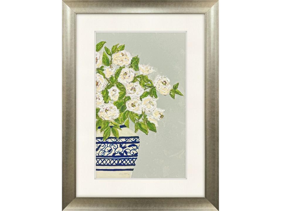 Floral Balance II Hand-Embellished Giclee Framed Art in Champagne Gold