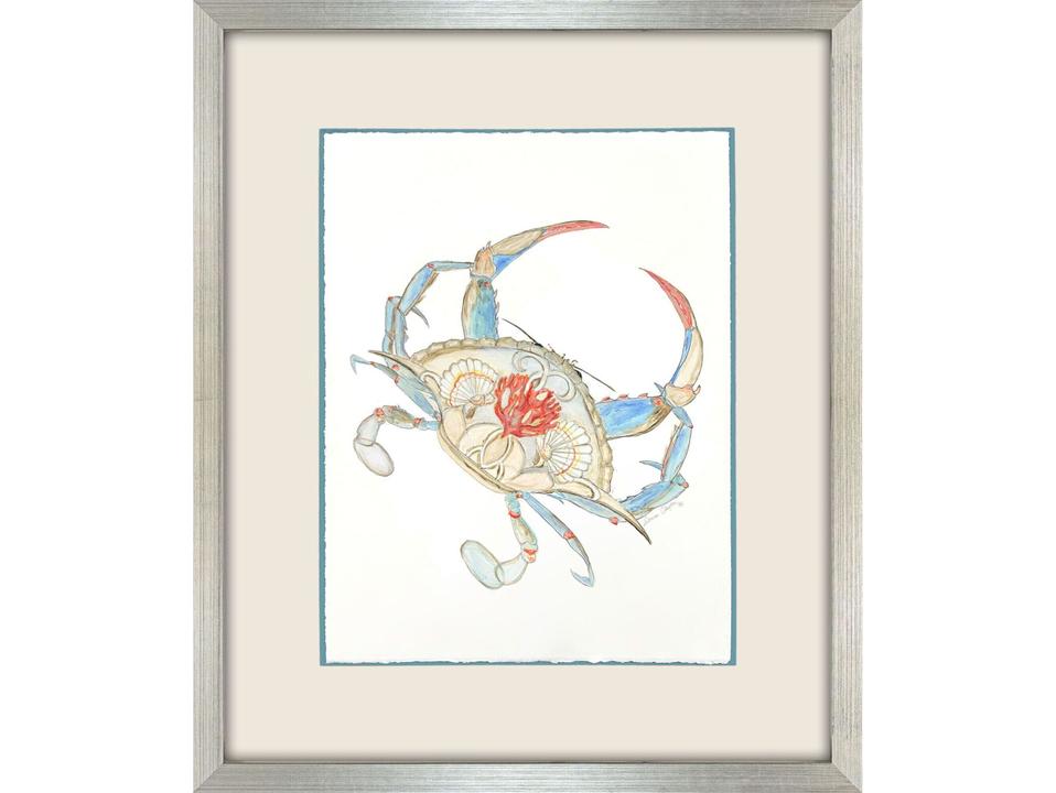 Crab I Celebration Seahorse Framed Art Giclee with Silver Leaf Frame