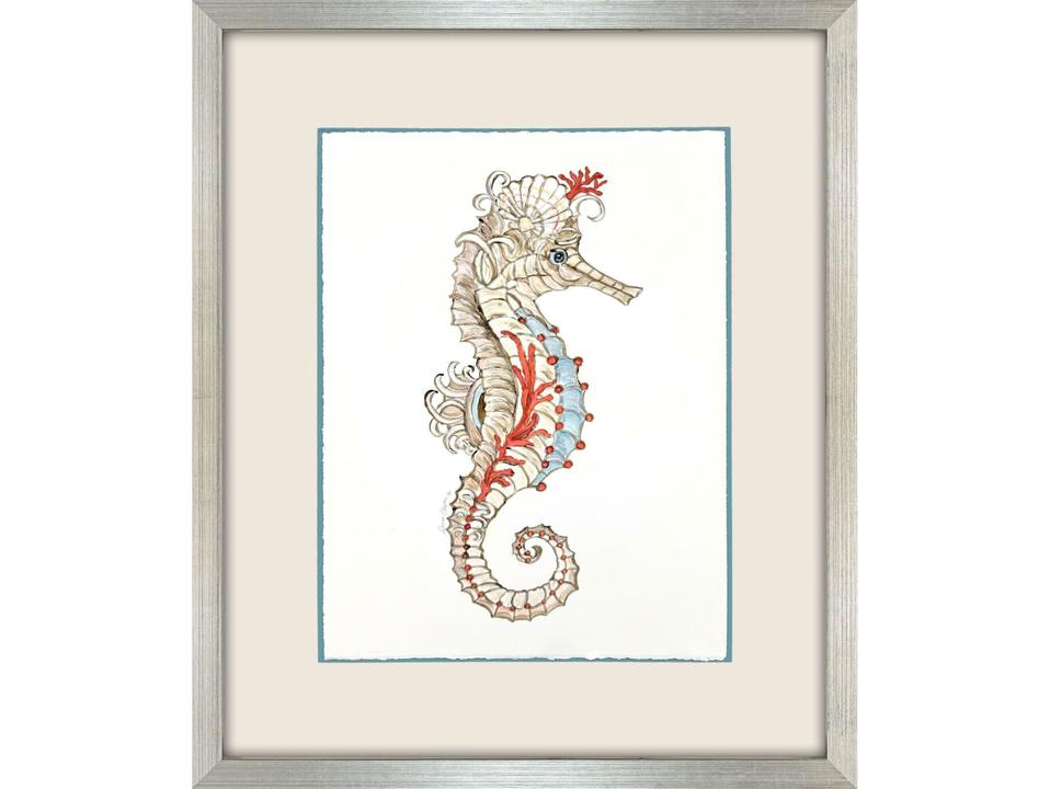 Seahorse Celebration I Framed Art in Silver Leaf Shadowbox