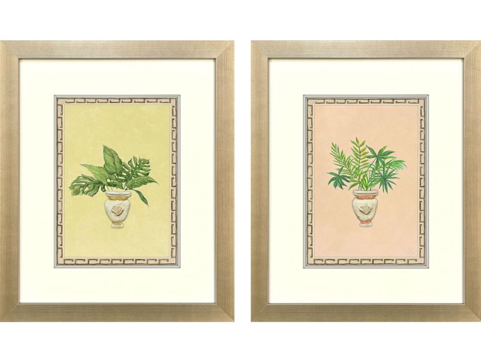 Grecian Vase Palm I Framed Art Set of 2 with Silver Leaf Frames