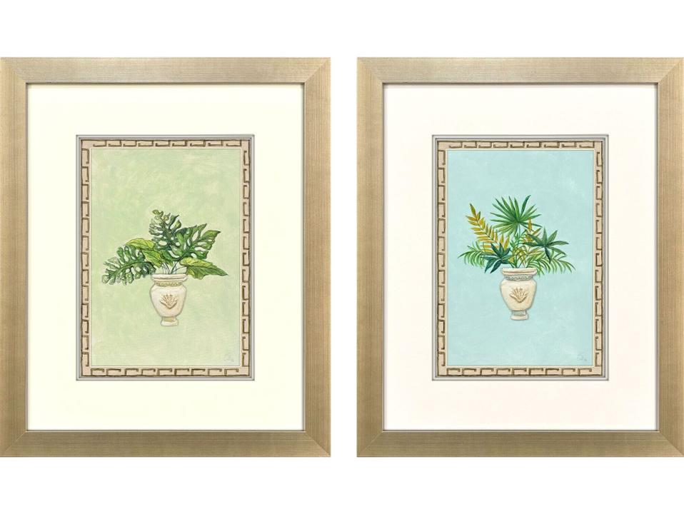 Grecian Vase Palm II Framed Art Set of 2 with Silver Frame