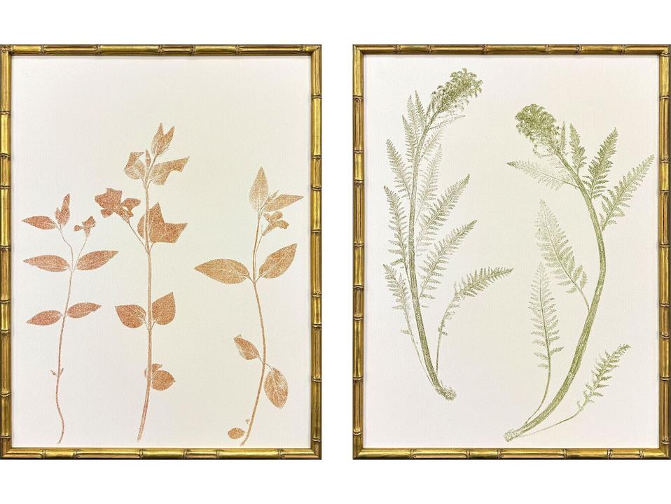 Floral Trace I Framed Art Set of 2 Botanical Giclee in Antique Gold
