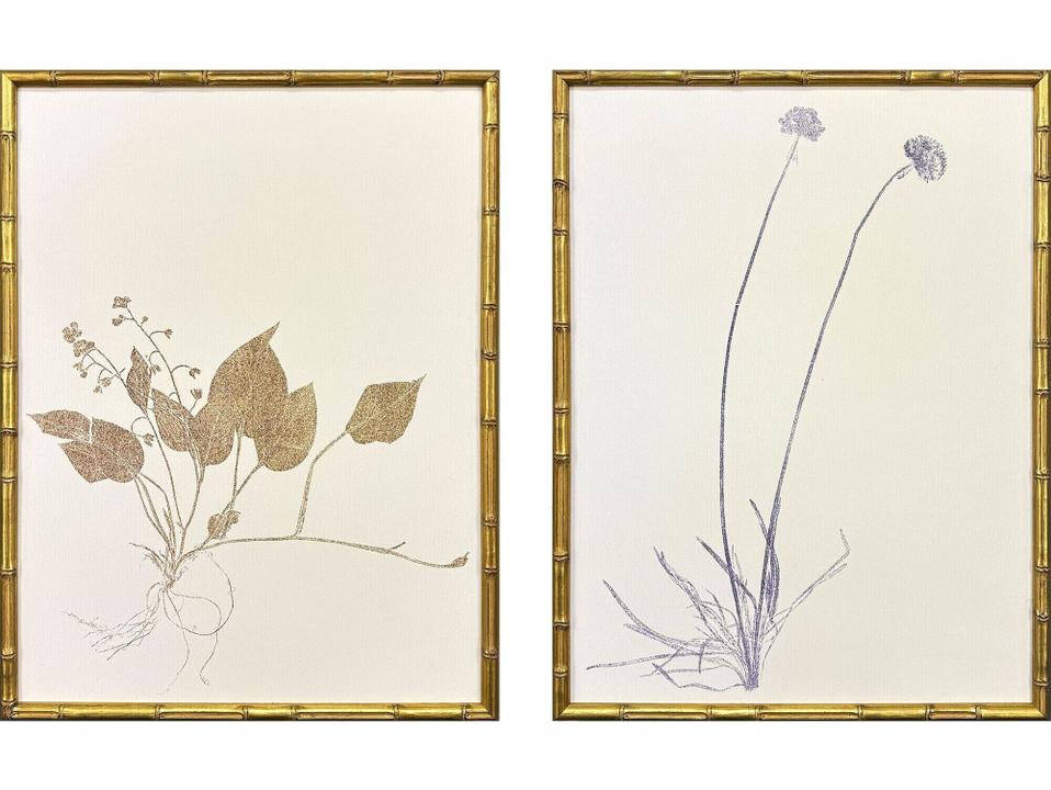 Floral Trace II Framed Art Set of 2 in Antique Gold