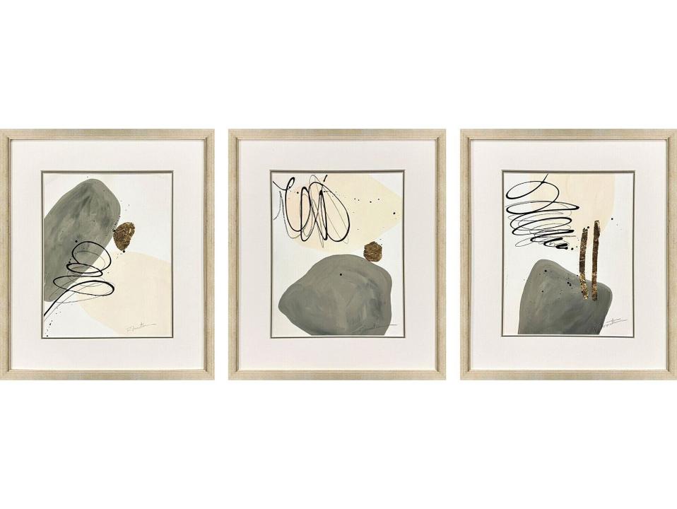 Rock Garden Framed Art Set of 3 Contemporary Abstract Wall Art
