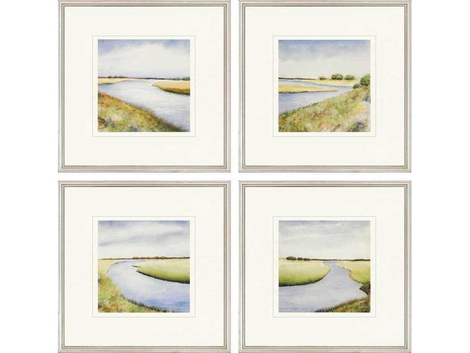 Landscapes Marsh Giclee Framed Wall Art Set of 4 with Silver Wood Frame
