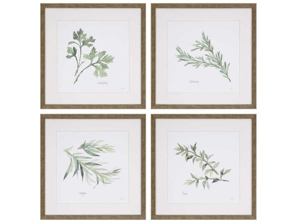 Culinary Herbs Wall Art Set of 4 with Antique Gold Frames