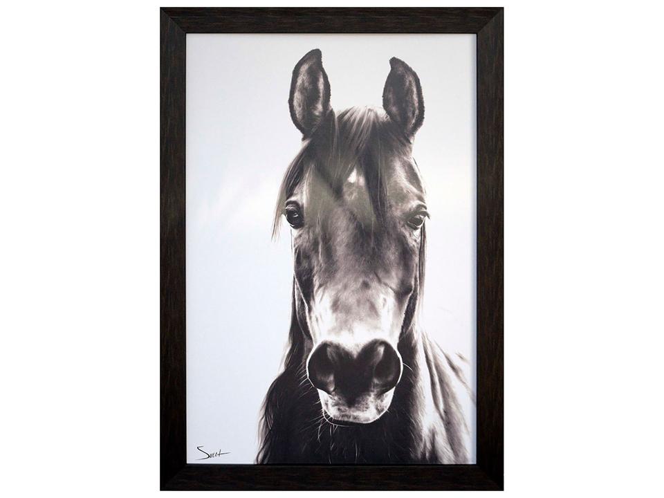 Sweet Horse Portrait Framed Canvas Wall Art with Dark Wood Finish