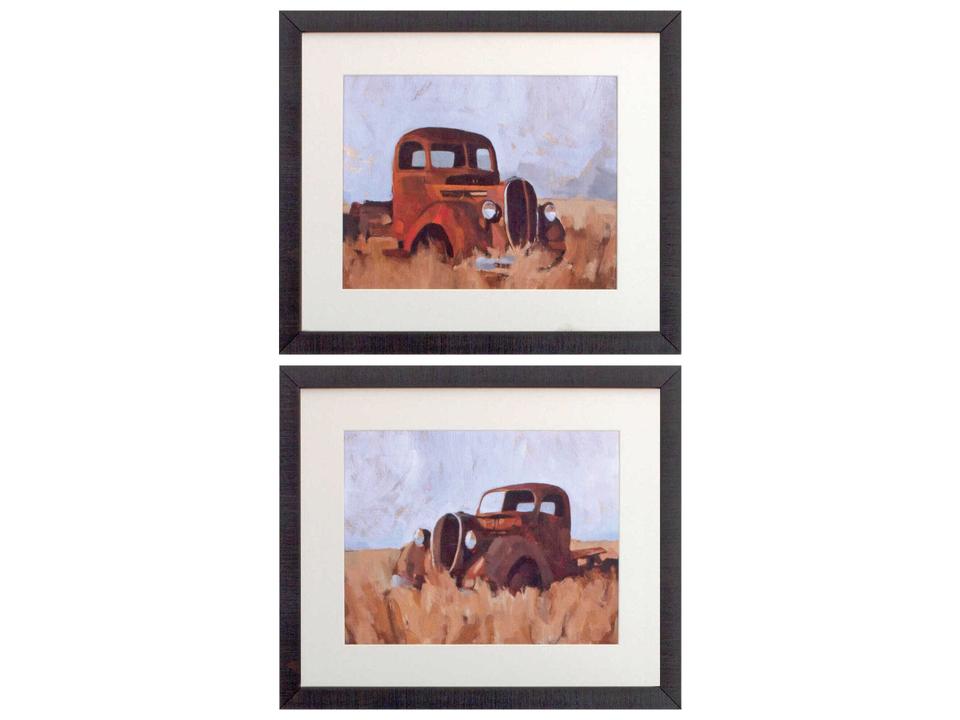 Farmhouse Farm Truck Wall Art Set of 2 Framed with Glass