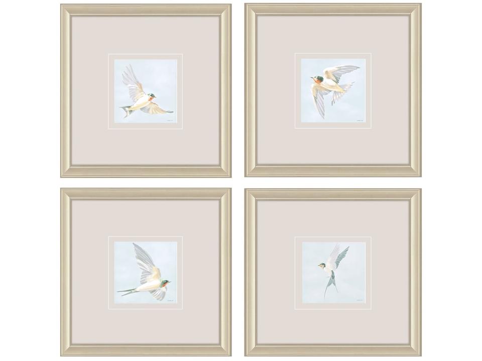 Animals Set of Four Framed Bird Art Prints by Nai in Champagne Gold