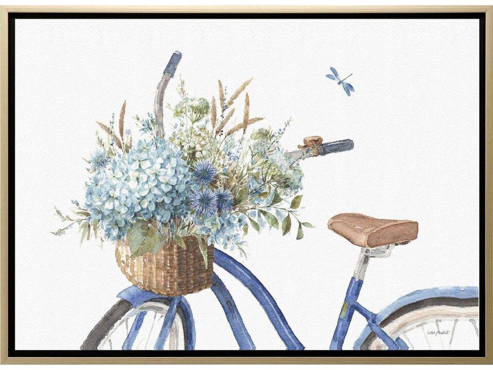 Farmhouse Bohemian Blue Canvas Wall Art with Brushed Silver Floater Frame