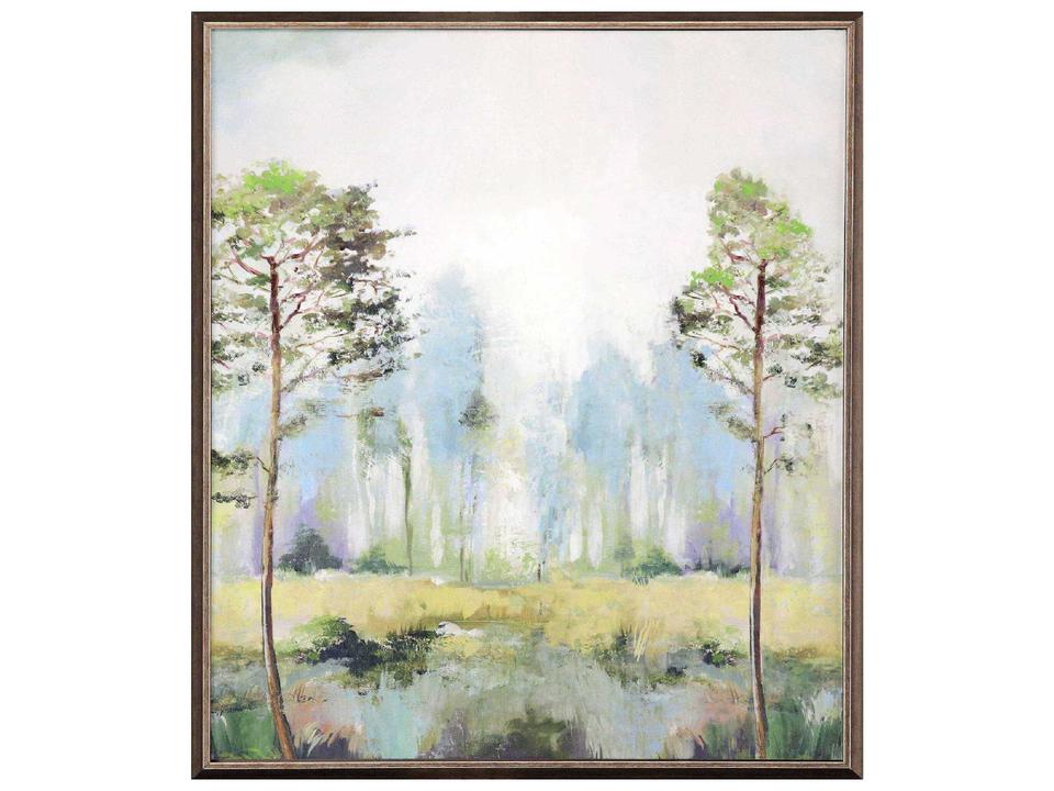 Landscapes Tall Green Trees-II Wall Art with Champagne Gold Frame