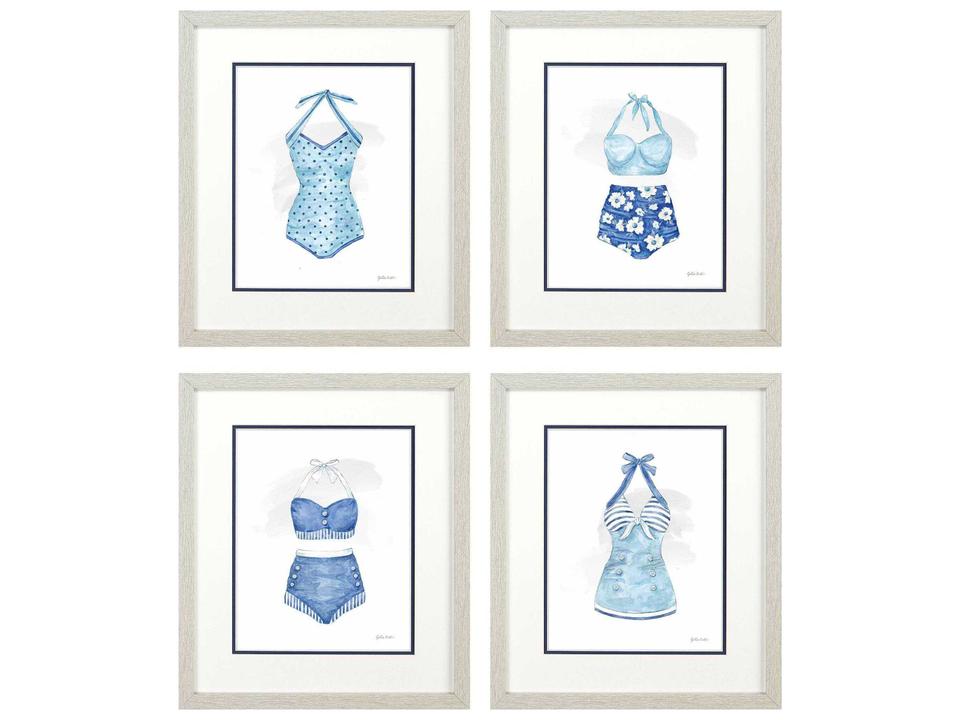 Waterside Cottage at the Cape Wall Art Set of 4 with Distressed Whitewash Frame