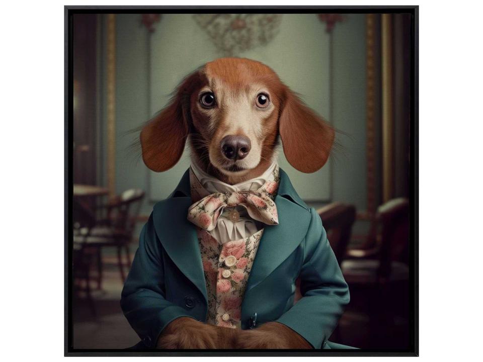 Charming Dog Canvas Wall Art with Flat Black Floater Frame