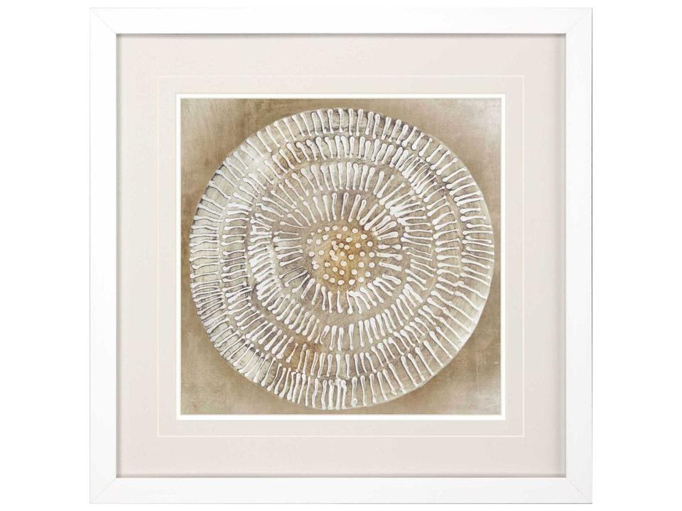 Emboss Beauty-II Square Wall Art in Beige with Matte White Frame