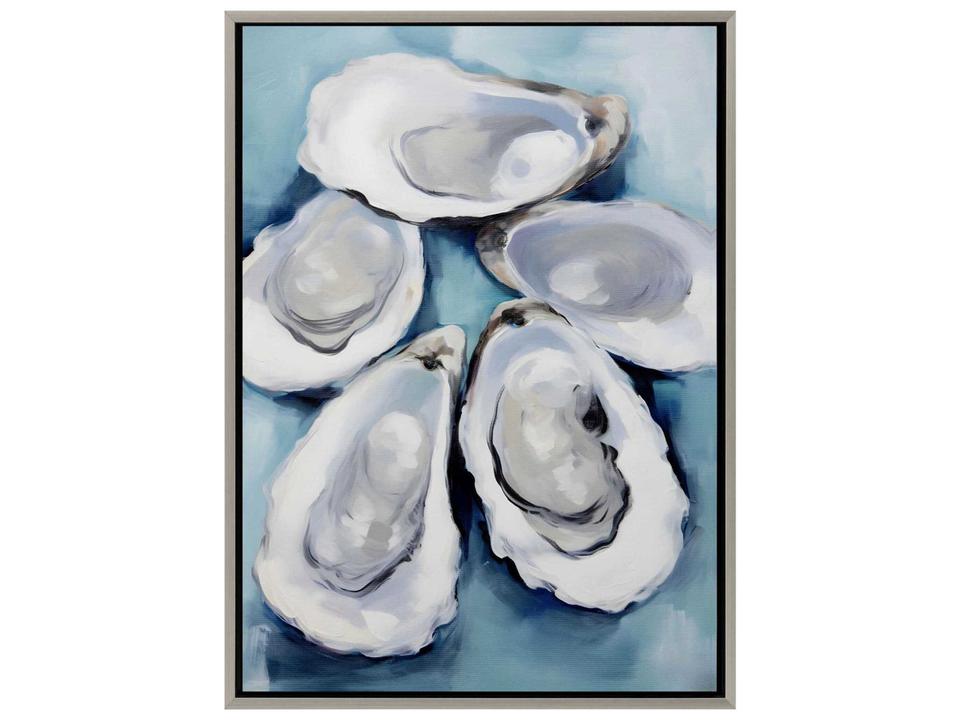 Five Oysters Canvas Wall Art with Brushed Silver Floater Frame