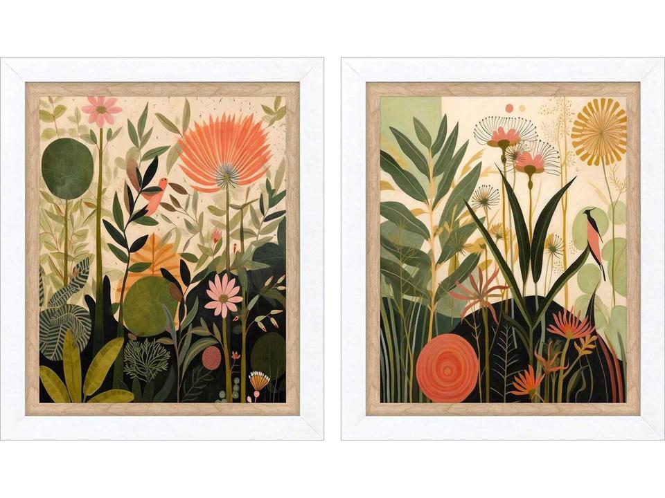 Botanical Embrace 2-Piece Framed Art Set with Natural Wood Finish