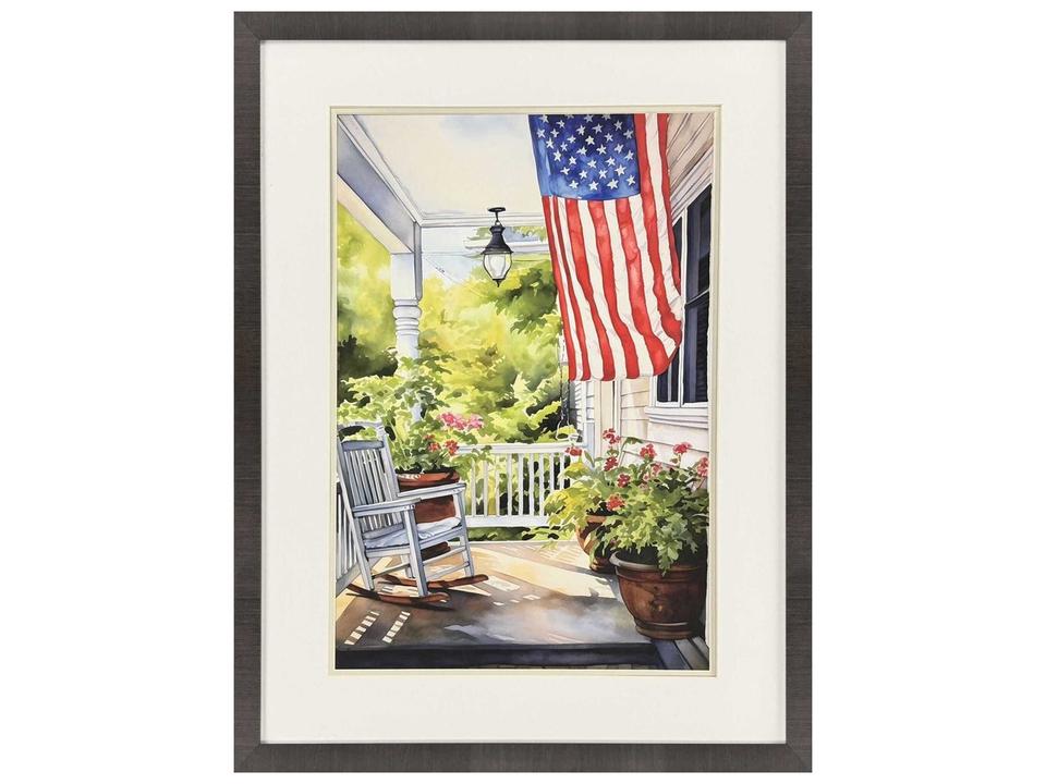 Scenic Vintage Porch I Wall Art with Double Matting and Dark Espresso Frame