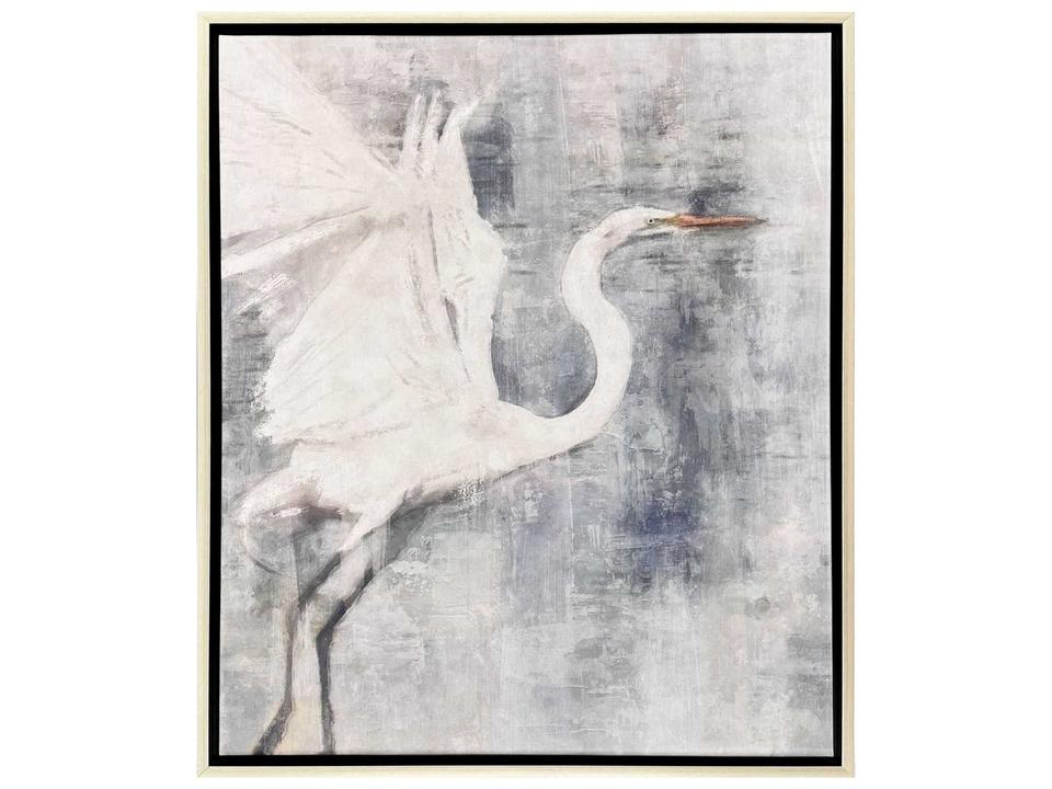 Glacier Heron-I Canvas Wall Art with Brushed Silver Floater Frame