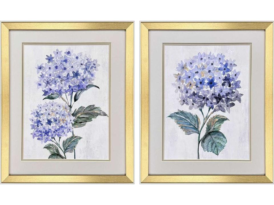 Florals Pretty in Purple Wall Art Set of 2 with Gold Frames