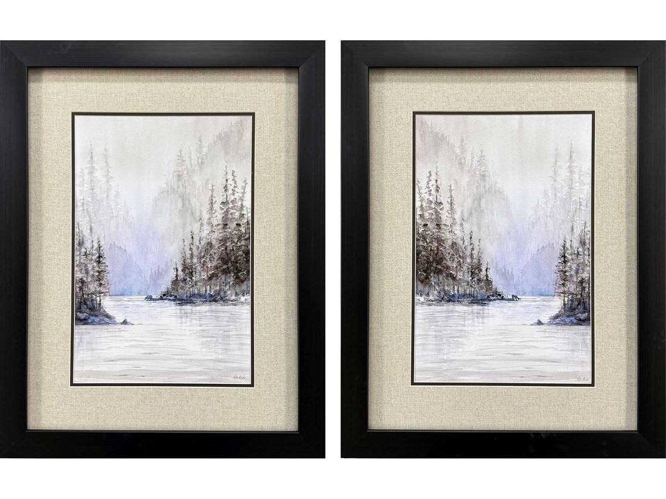 Scenic Mountain River Framed Wall Art Set of 2