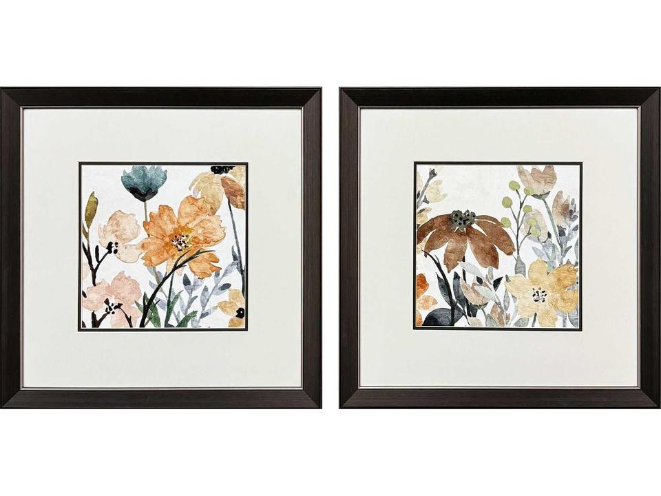 Florals Wildflower Square Wall Art Set of 2 with Bronze Frame