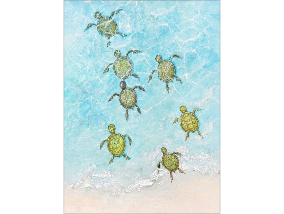 Swimming Turtles I Giclee Canvas Wall Art with White Frame