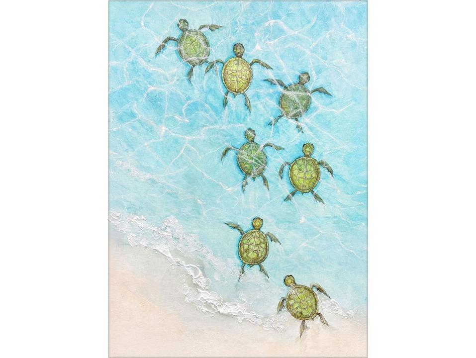 Swimming Turtles II Giclee Canvas Wall Art with White Frame