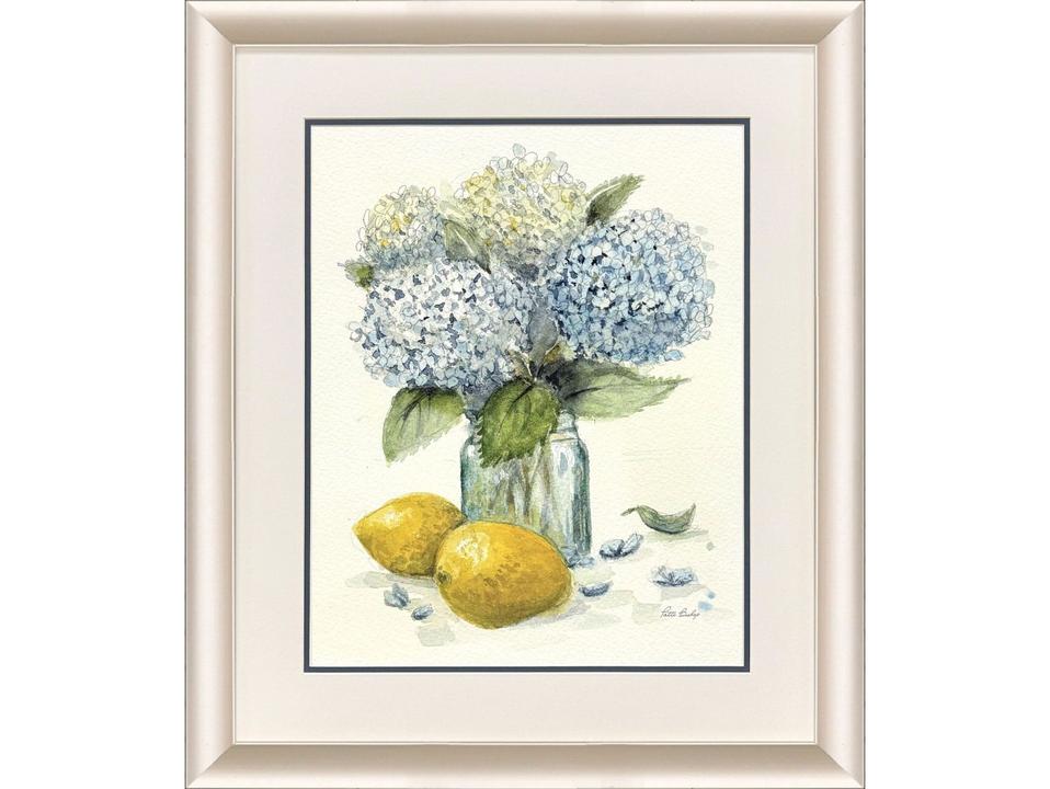 Hydrangea Lemons 1 Framed Art with Champagne Finish Frame