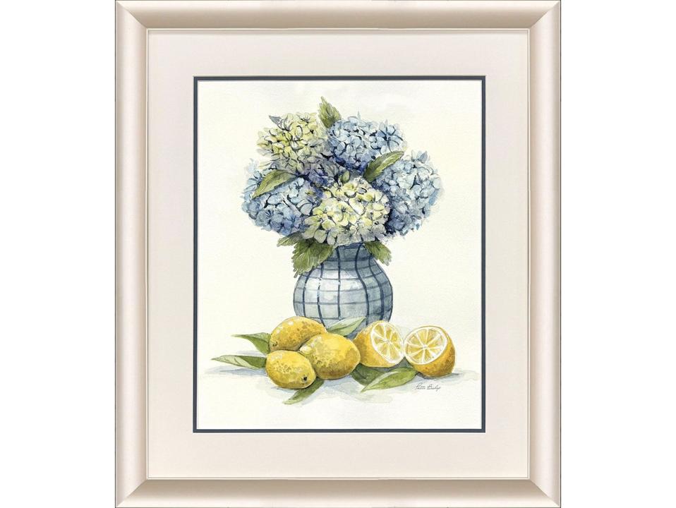 Hydrangea Lemons 2 Framed Art Blue and Yellow Still Life