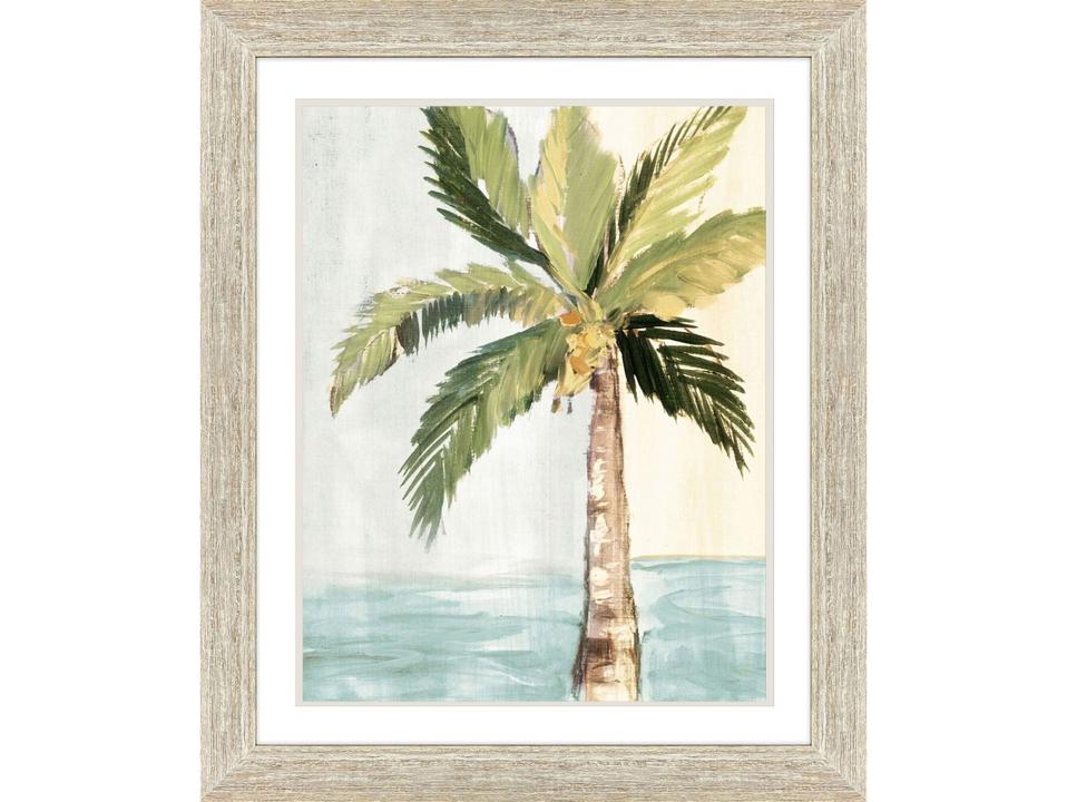 Oasis Palm I Framed Art with Distressed Whitewash Frame