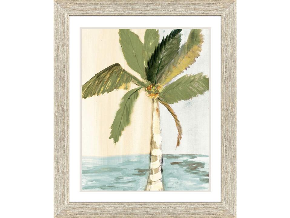 Oasis Palm II Coastal Framed Art with Distressed Whitewash Frame