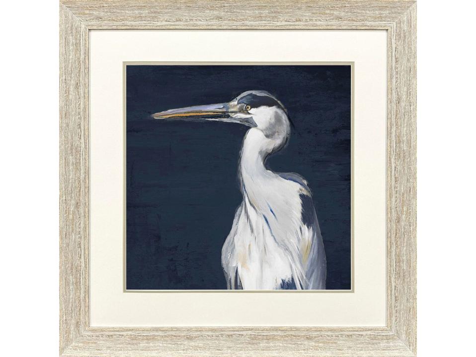 Great Blue Heron II Framed Canvas Wall Art with Silver Floater Frame