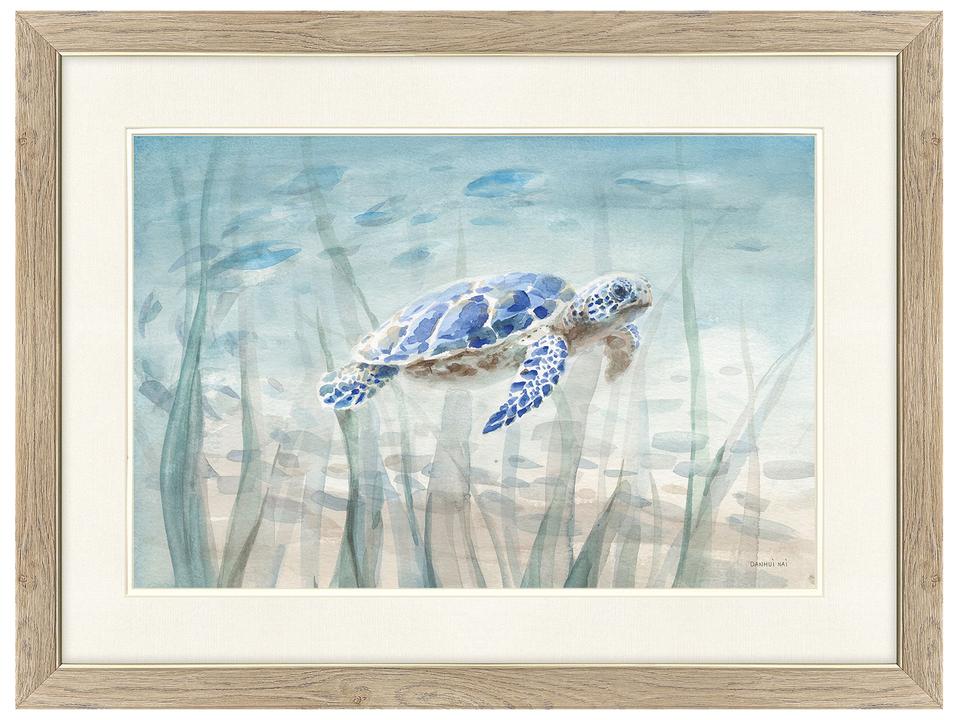 Undersea Ray Undersea Turtle Framed Wall Art with Natural Wood Finish