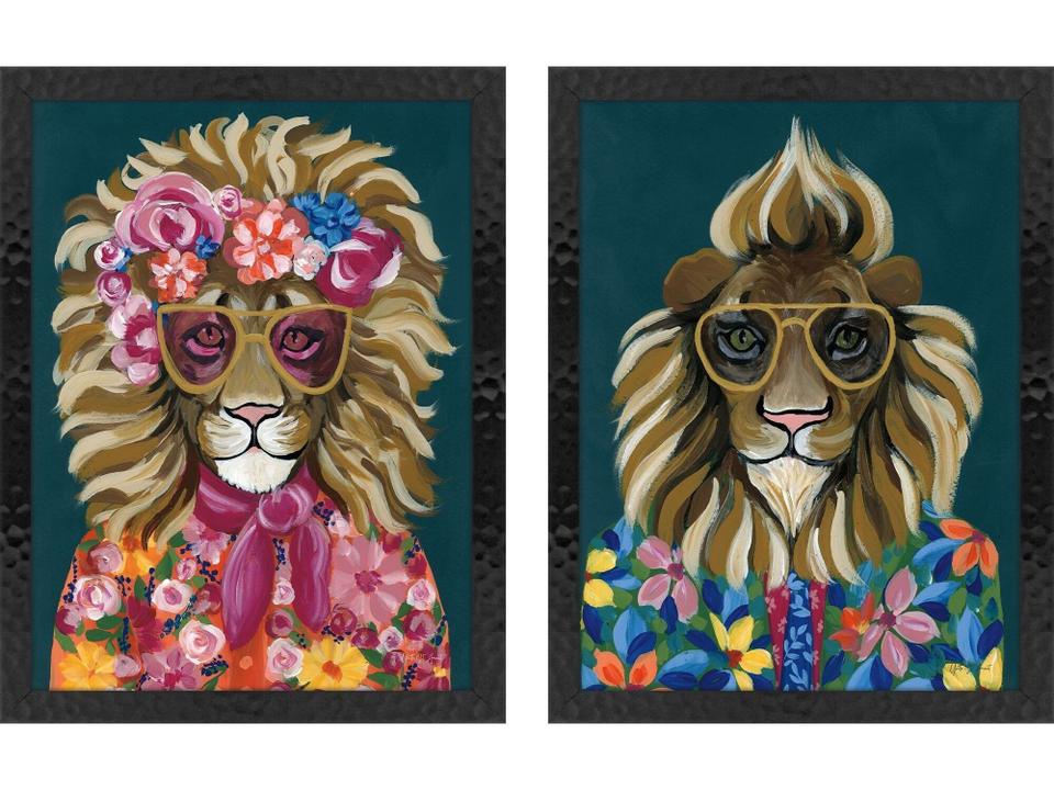 Miami Lion Canvas Wall Art Set of 2