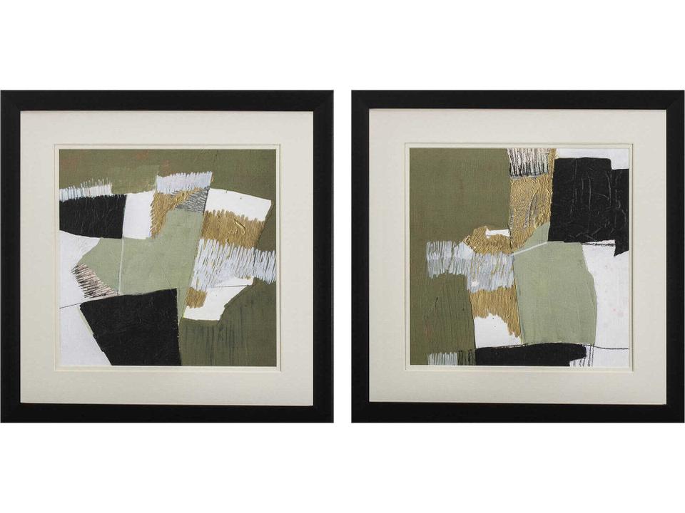 Abstract Olive Black Gold Wall Art Set of 2