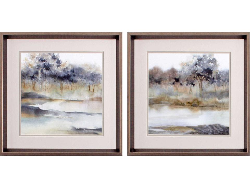 Silent Waters Wall Art Set of 2 Landscape Prints with Gunmetal Gray Frame