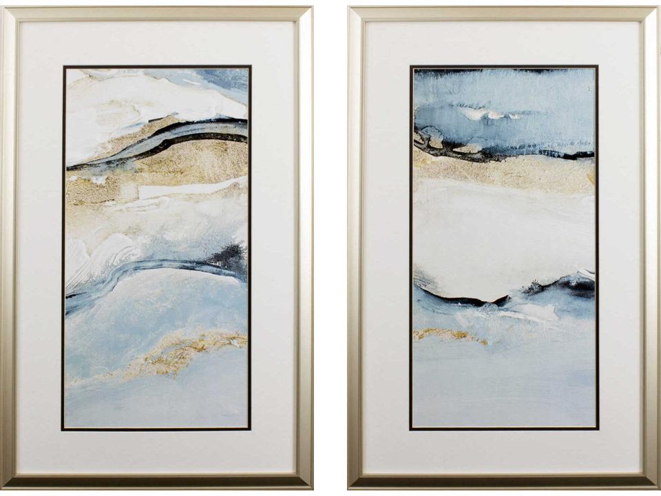 Abstract Blue Crystalline Framed Giclee Wall Art Set of 2