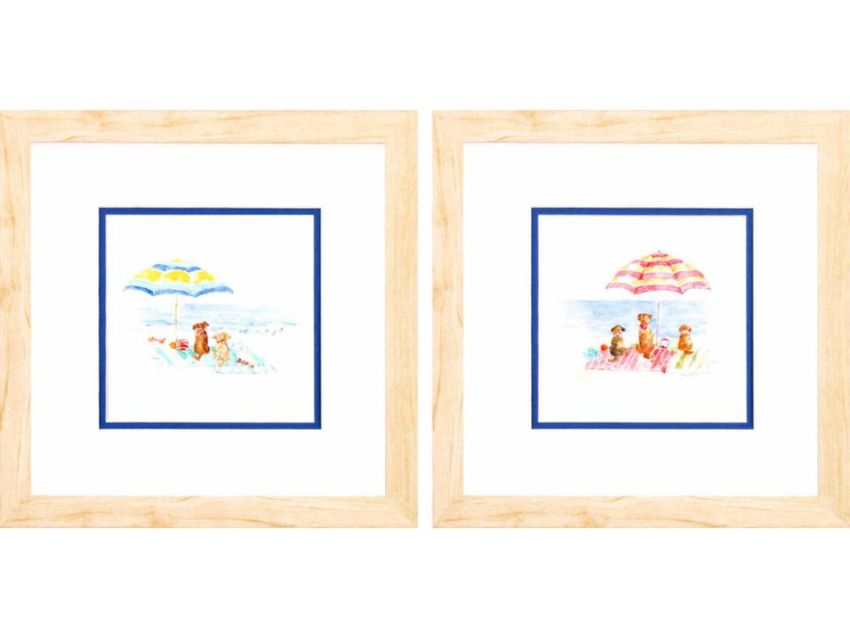 Waterside Dog Days of Summer Framed Wall Art Set of 2 Coastal