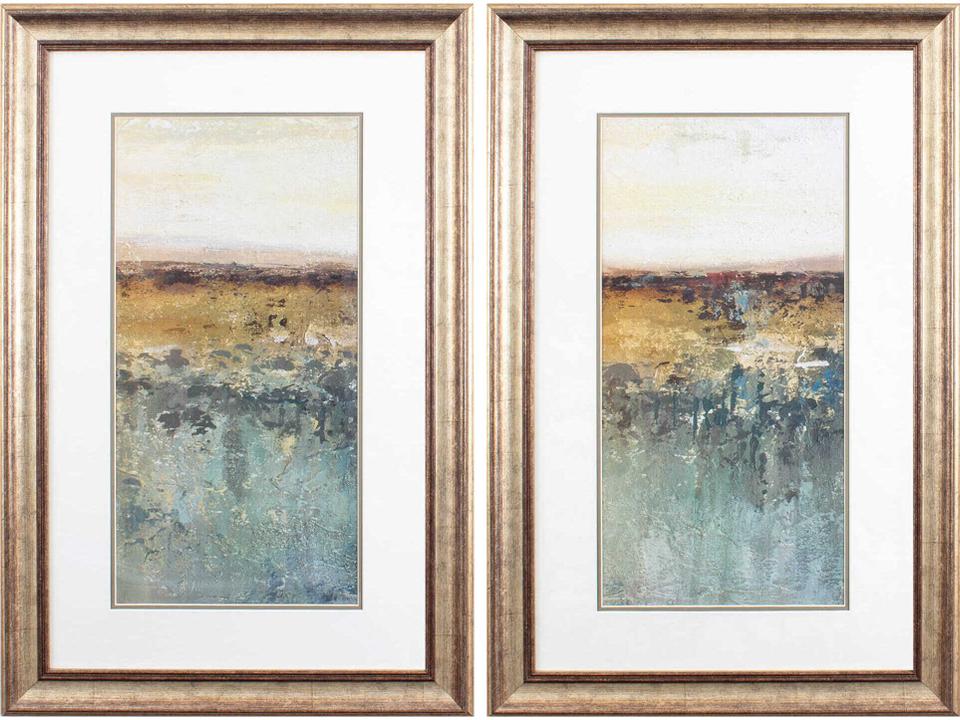 Abstract Antique Contemporary Wall Art Set of 2 Neutral Metallic Gold