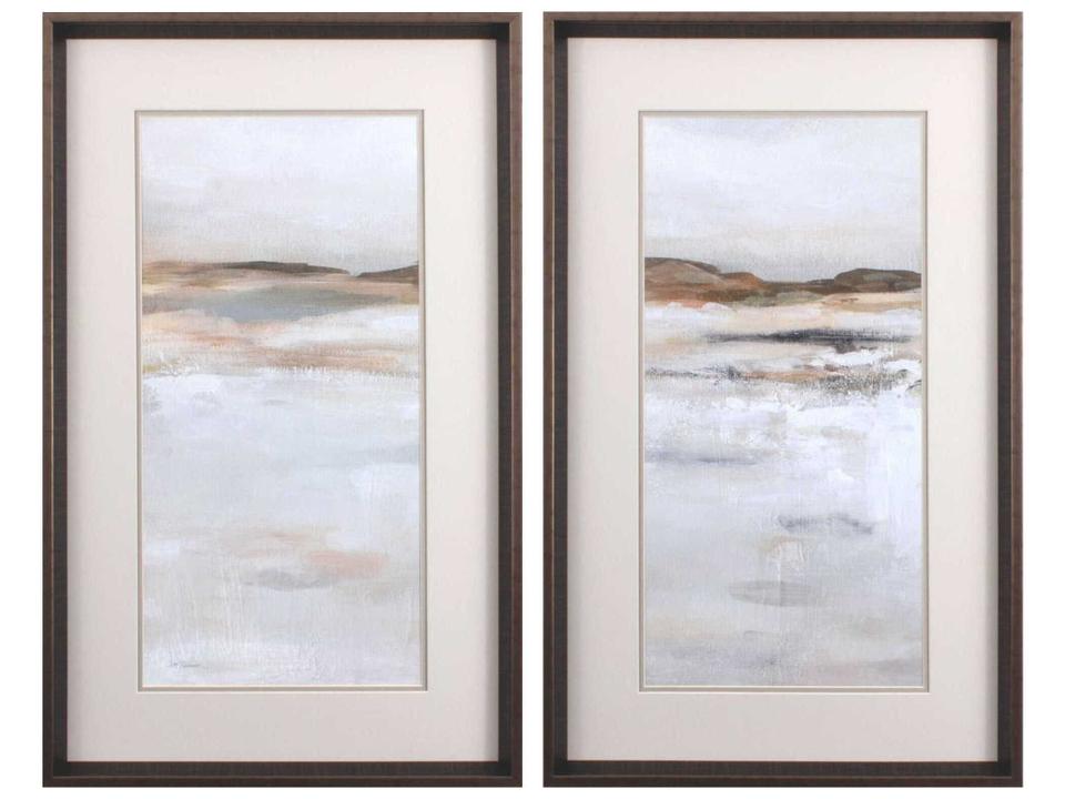 Abstract Desert Floor Framed Wall Art Set of 2 in Gunmetal Gray