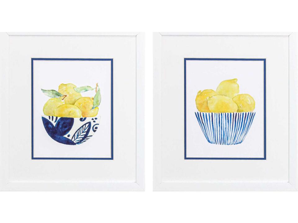 Culinary Bowl of Lemons Wall Art Set of 2 with White Frames