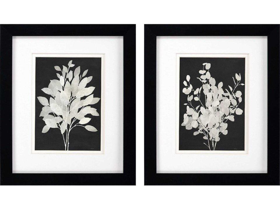 Florals Misty Branches Framed Giclee Wall Art Set of 2 in Black and White