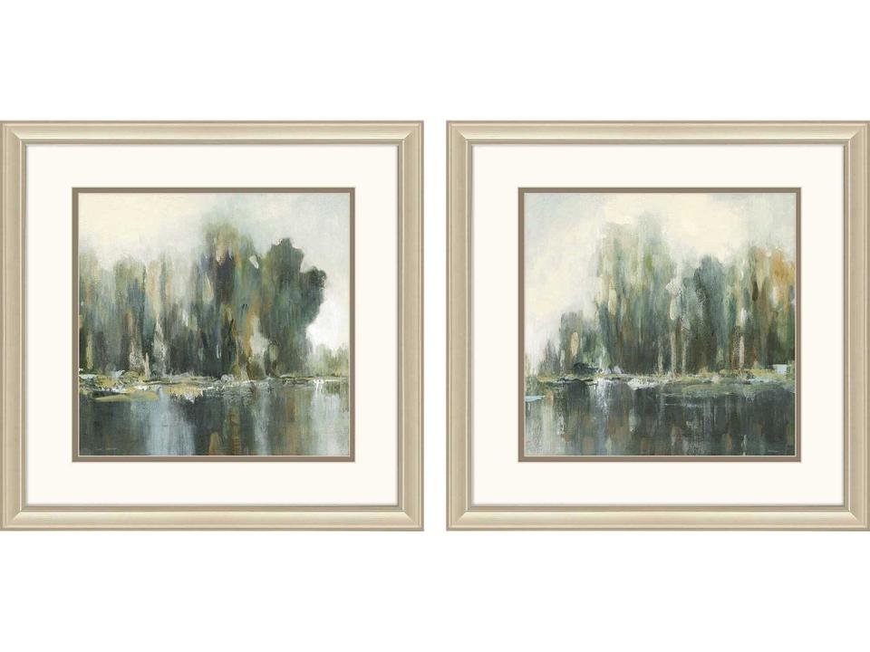 Waterside Textured Treeline Wall Art Set of 2 with Champagne Gold Frame