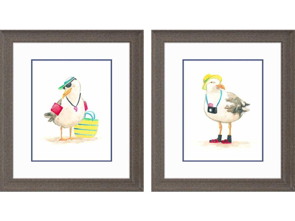 Animals Beach Bum-A Wall Art Set of 2 with Rustic Wood-Grain Frame
