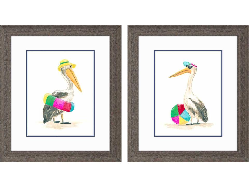 Animals Beach Bum-B Framed Wall Art Set of 2