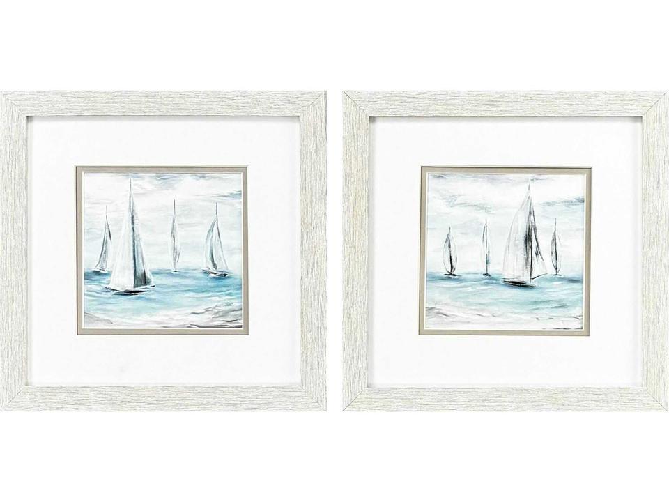 Waterside Soft Summer Wind Framed Wall Art Set of 2 Coastal Beach