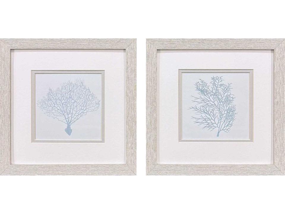 Waterside Soft Coral Framed Wall Art Set of 2 with Distressed Whitewash Frame