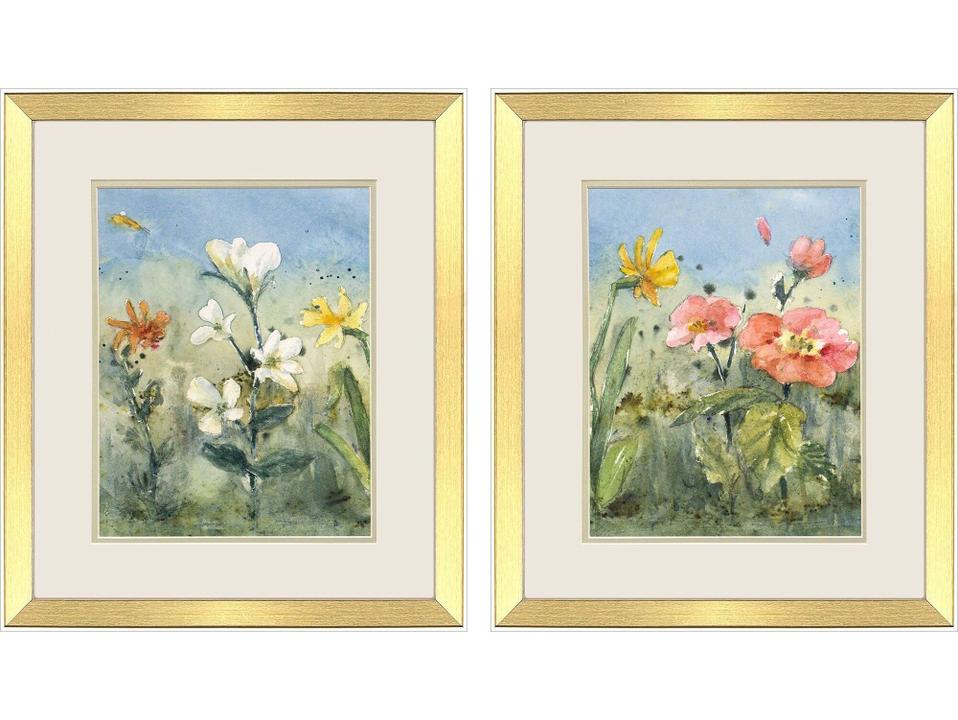 Summer Wildflowers I Framed Art Set of 2 in Modern Gold