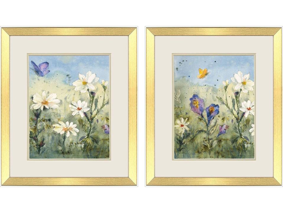 Summer Wildflowers II Framed Art Set of 2 with Gold Frame