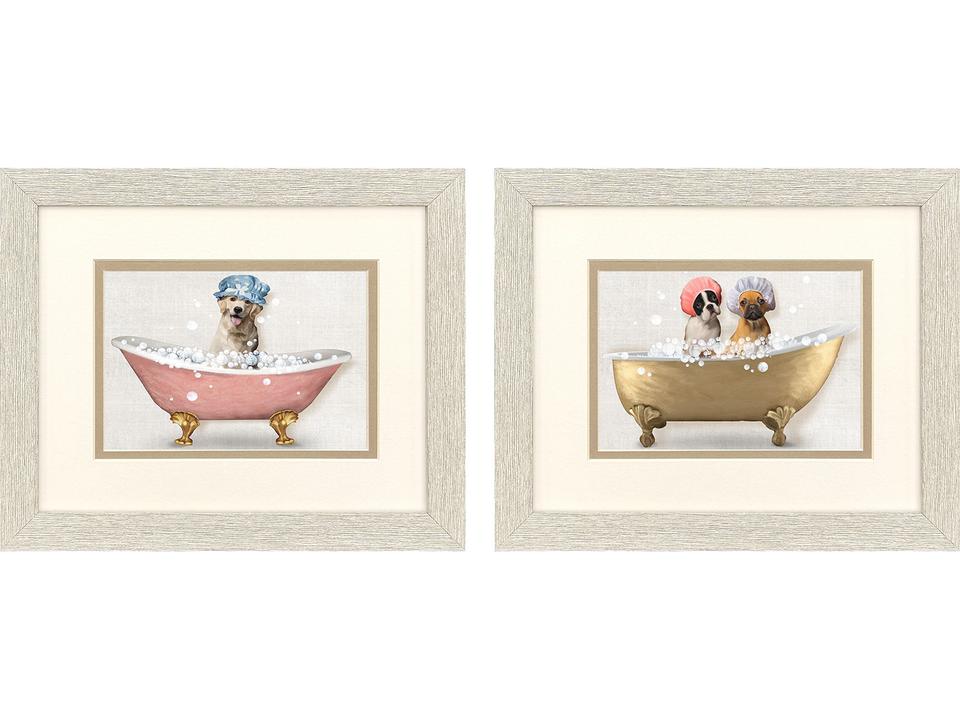 Safari Bath II Framed Art Set of 2 with Black Pebble Detail